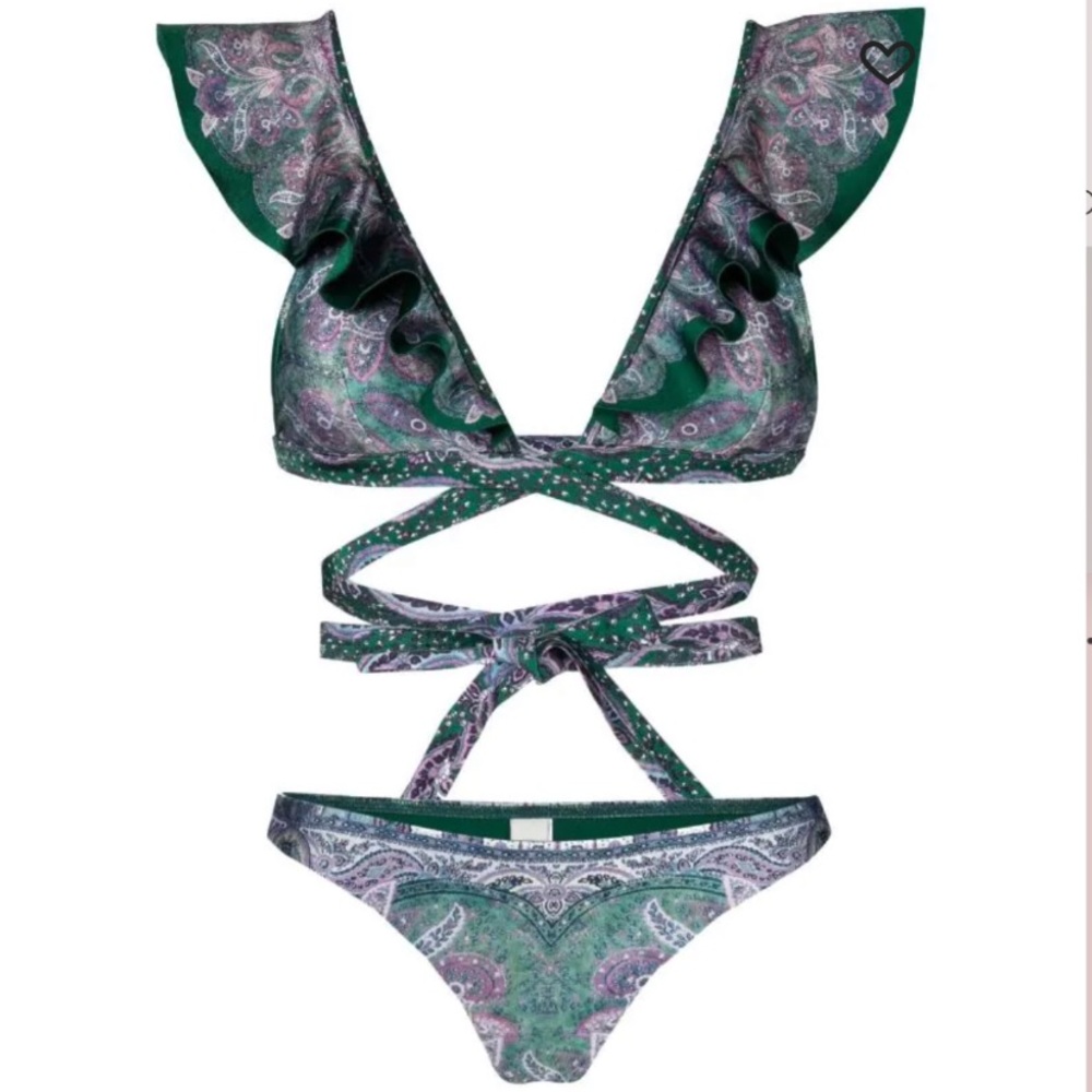 Zimmermann Green Paisley Ruffle Wrap Bikini - Picture 3 of 6